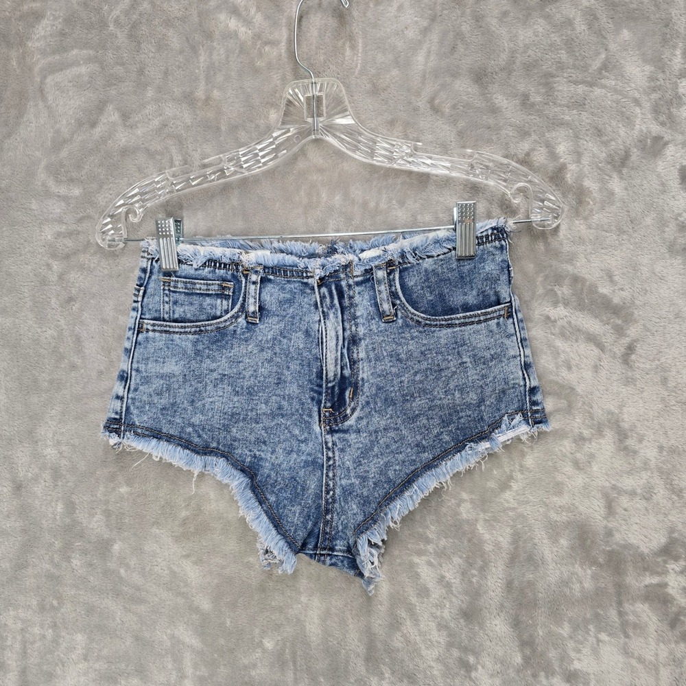 Fashion Nova Micro Booty Shorts‎ S Blue Acid Wash Distressed Frayed Raw Hem Y2K